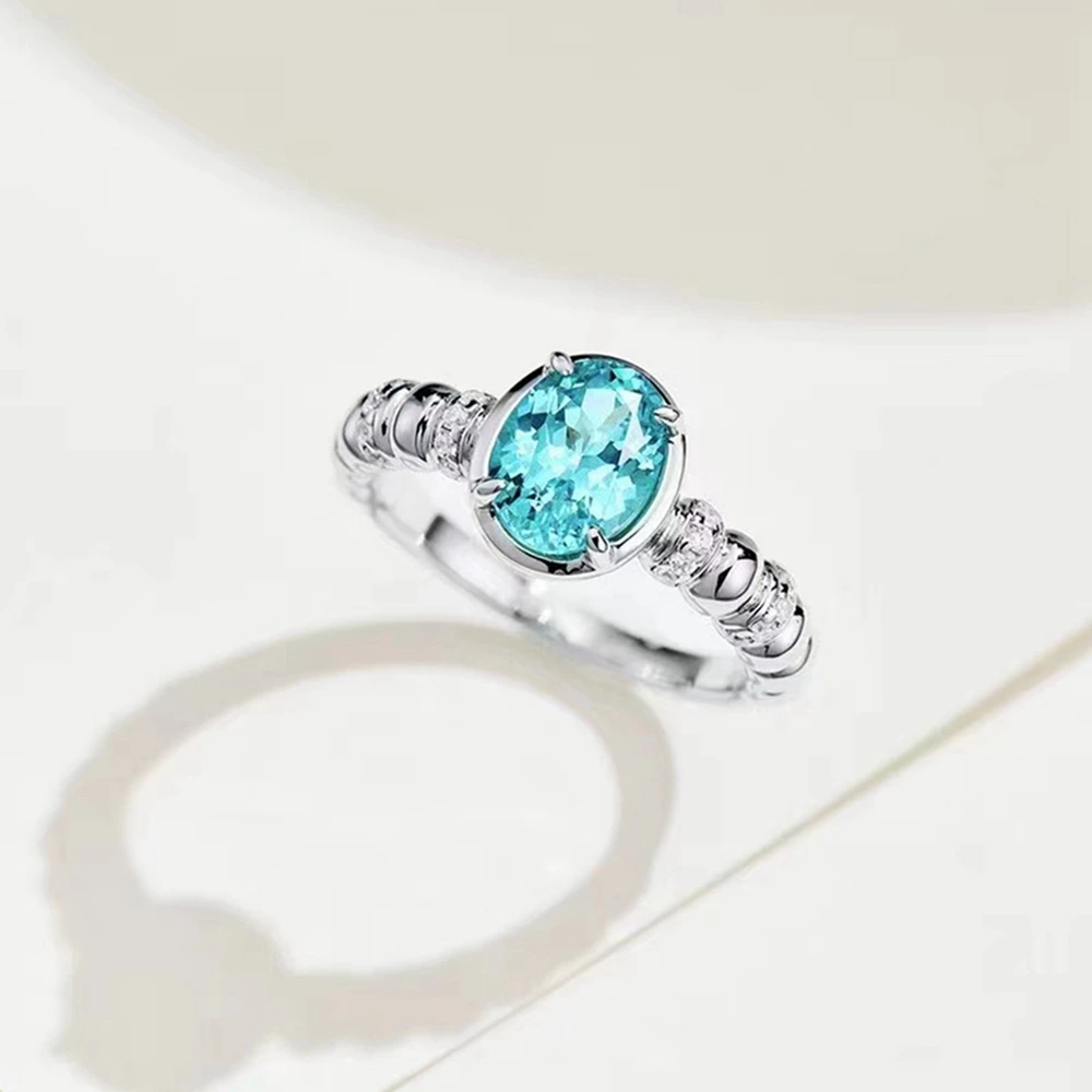 Wong Rain 100% 925 Sterling Silver Oval 2.2 CT Paraiba Tourmaline Gemstone Fine Ring For Women Jewelry Wedding Engagement Gifts