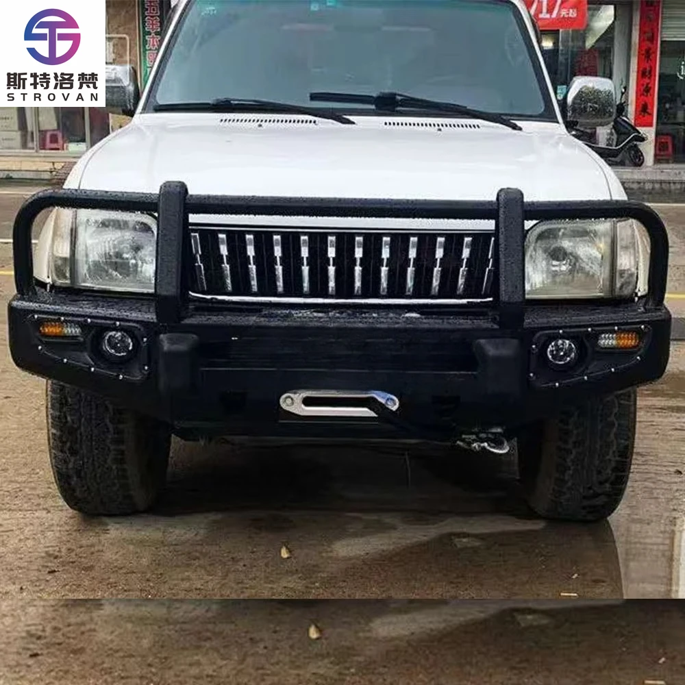 

AQTA 4x4 Offroad Front Rear Steel Heavy Duty Bull bar Winch Bumper with Led Lights for 1997 Land Cruiser Prado