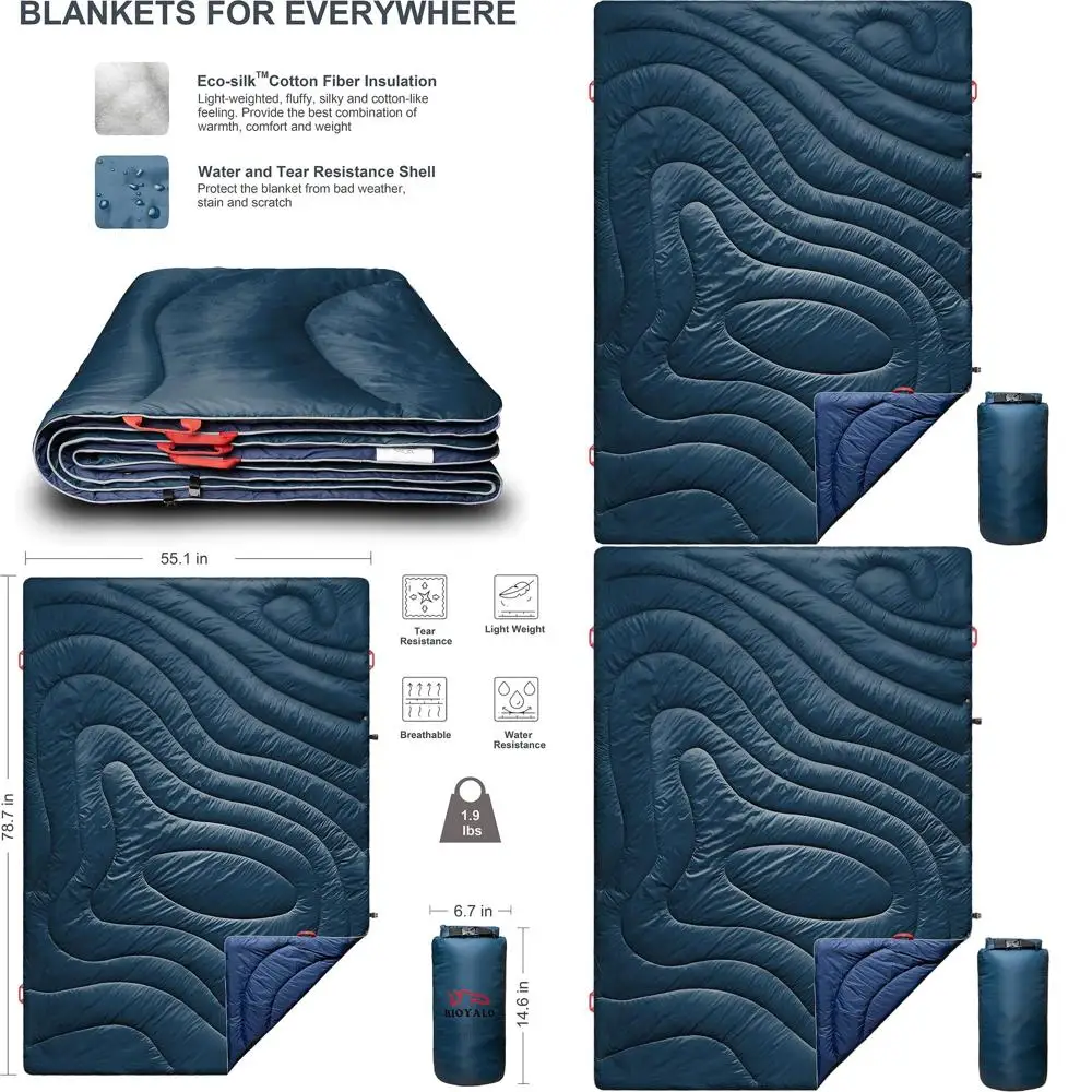 

Extra-Large Waterproof Puffy Blanket for Outdoors, Ideal for Concerts, Picnics, Backpacking, Travel, Hiking, Beach, Stadium - De