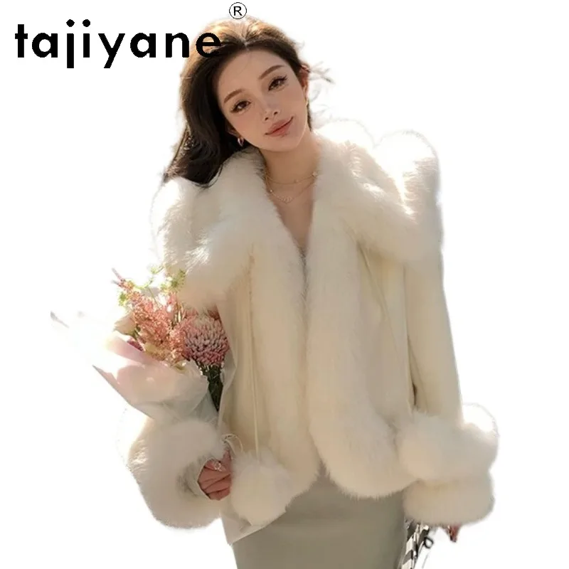 

TAJIYANE 100% Wool Fur Coat Women Goose Down Liner Real Fur Jacket Winter Coat Woman Fox Fur Collar Tops Short Jackets 2026 Шуба