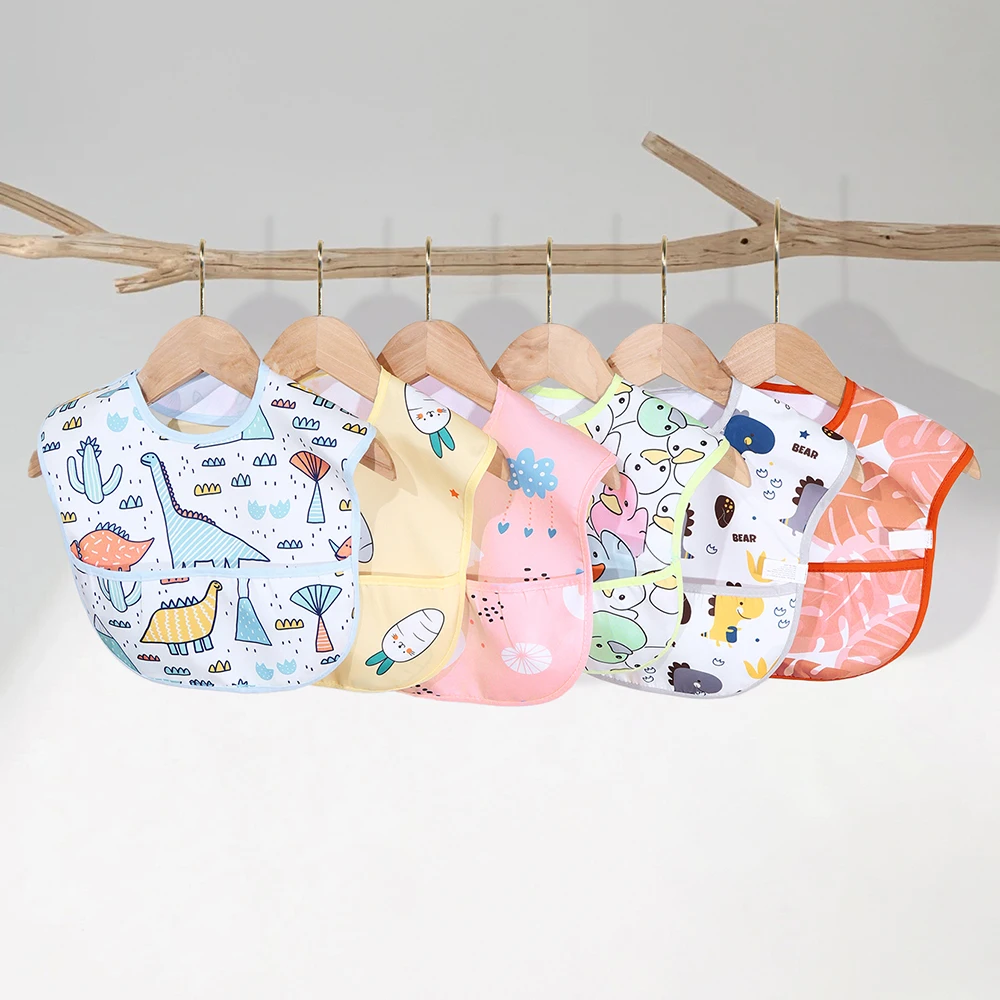

Adjustable Cartoon Animals Baby Waterproof Colorful Infant Bib Sleeveless Bibs Children Long Sleeve Apron Coverall Feeding Apron