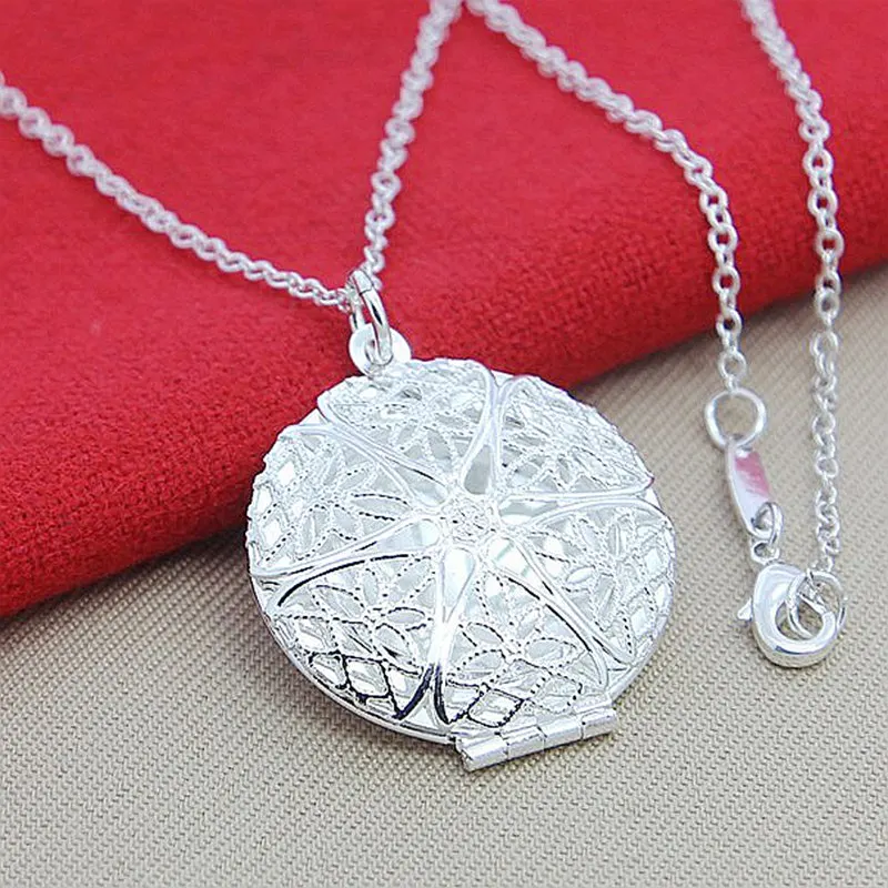 

925 Sterling Silver Fine Round Photo Frame Pendant Necklaces With 18 inch Chain Women Men Lady Fashion Jewelry