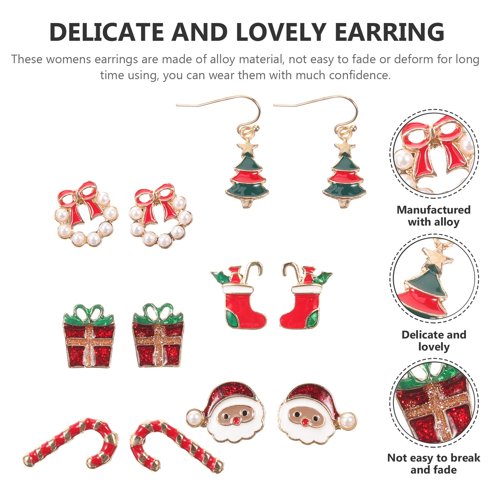 Set di orecchini natalizi per donne e ragazze, decorazioni festive per le orecchie pendenti in lega, accessori per festival regalo di gioielli alla moda