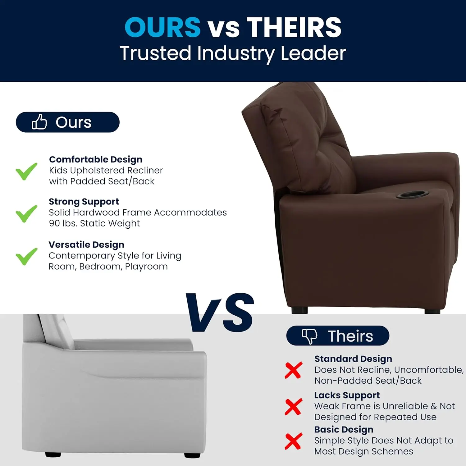 كرسي استرخاء للأطفال مع حامل أكواب، كرسي أمان، يدعم 90 رطلاً، تصميم بني معاصر