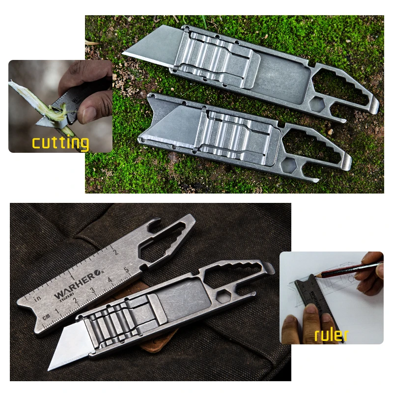 Titanium Multi-function Knife Trapezoidal Replaceable Blade EDC Paper Cutter Utility Knife Portable Outdoor Woodworking Knife