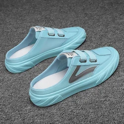 Mesh Half Shoes For Men Mules Flat Board Shoes Summer Ice Blue Backless Loafers Slippers Man Slides Semi-Drag Mens Casual Shoes