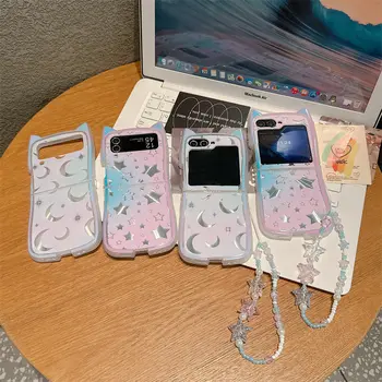 Módní zrcadlový silikonový kryt s hvězdami a měsícem pro Samsung Galaxy Z Flip 6 5 4 3 s řetízkem, roztomilý kryt pro Flip5 Flip6 5G 10 nejlepší prodej Flipové pouzdro Sailor Moon pro Samsung Galaxy Z - №4