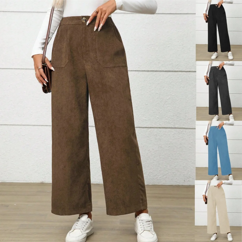 Pantalon ample à jambes droites pour femme, confortable, décontracté, polyvalent, mode, taille élastique, bas de bureau quotidien, automne et hiver