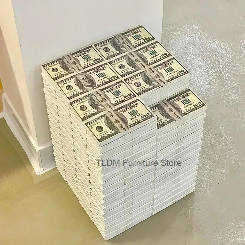 Living Shoe Stool for Dollar Room Entryway, Money Stack Changing Resin Bench with Cash Pattern, Stool for Home Decor Gift