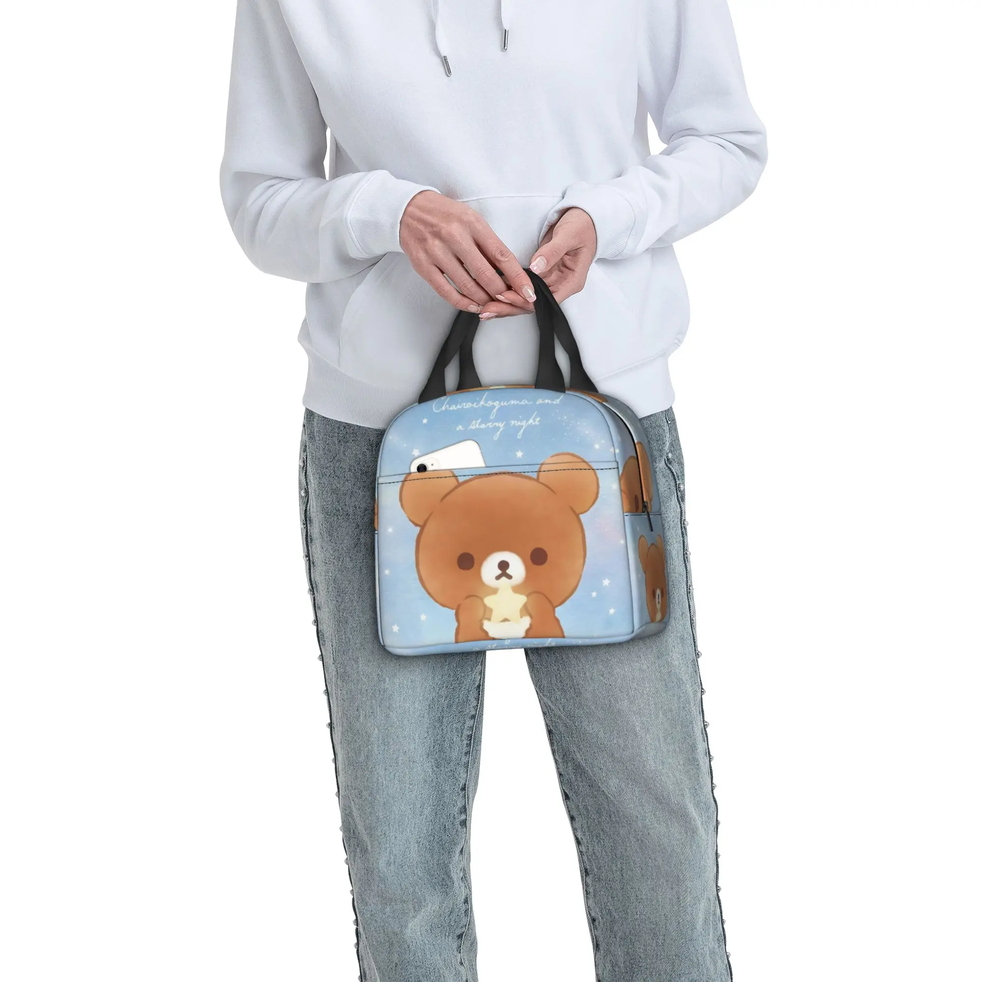 Insulated Lunch Bags Kawaii Lazybear Doll Cartoon Pattern Portable Cooler Thermal Food Lunch Box Work School Travel