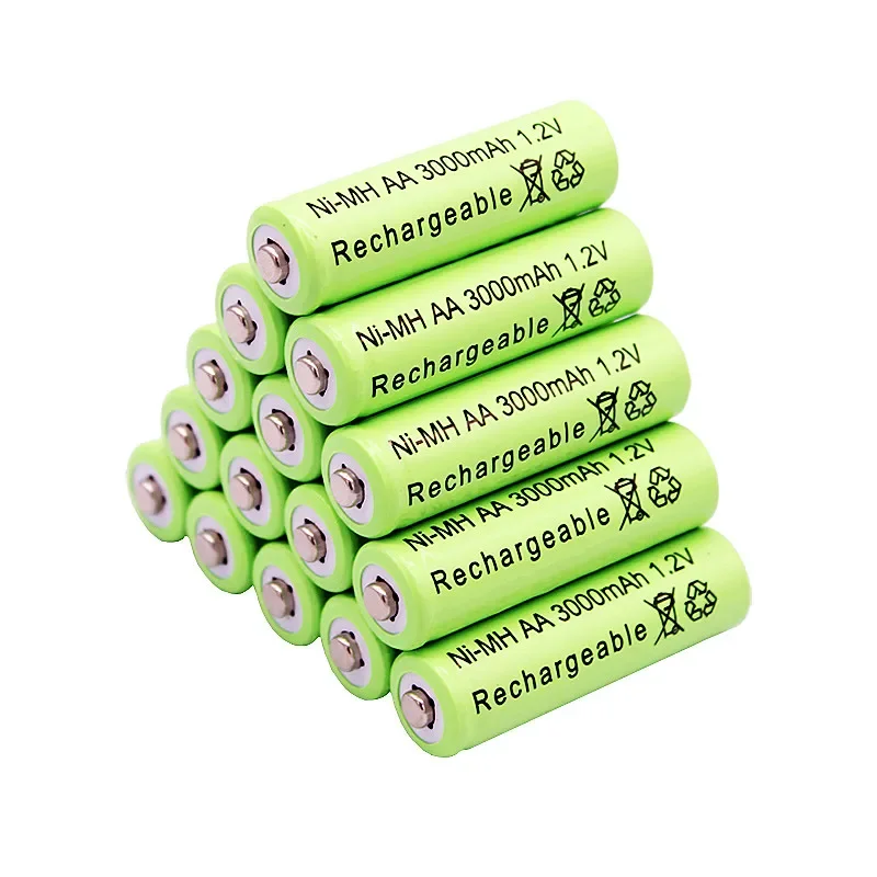 1.2V AA 3000mAh NiMH 1.2V rechargeable battery, green battery can be used for calculators, small toys, flashlights, etc