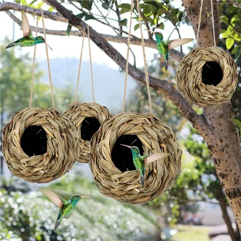 Houses for Wild Birds Bird's Nest in Straw Garden Nest Woven House Hut Straw Bird Birdhouse House Handwoven Bird Cage Decoration