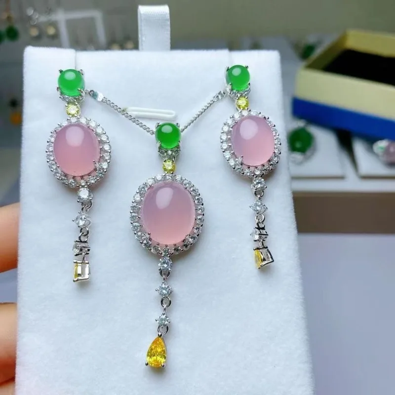 

Натуральный халцедон, новый набор капель воды, агатовое кольцо, серьги, кулон, три предмета