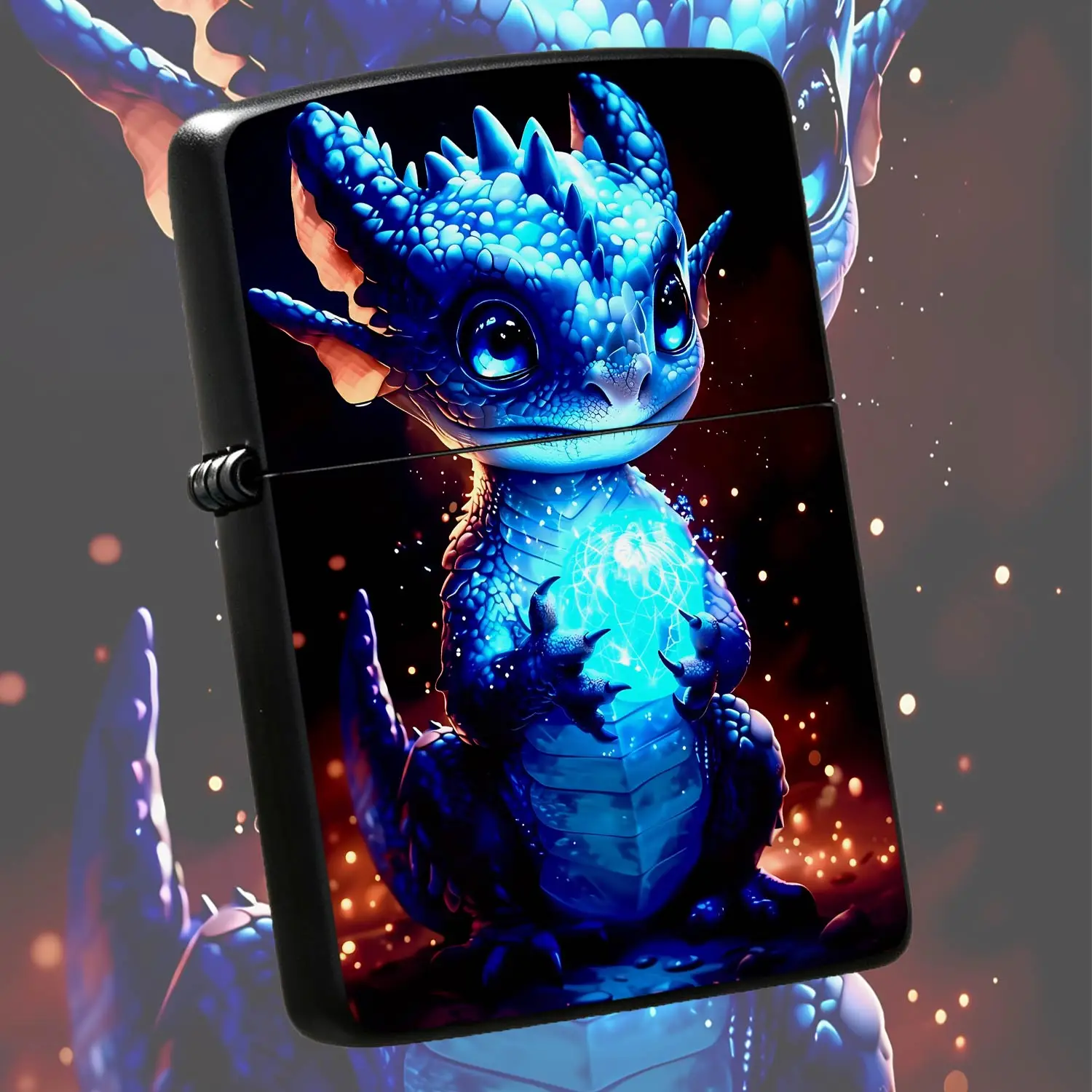 Creative Lighter Cute Blue Baby Dragon Holding Glowing Magic Orb Stylish Portable Lighter Artistic Decorative Accessory Ideal For Camping Travel Daily Use Birthday Holiday Gift For Fantasy Lovers A Humorous And Interesting Lighter