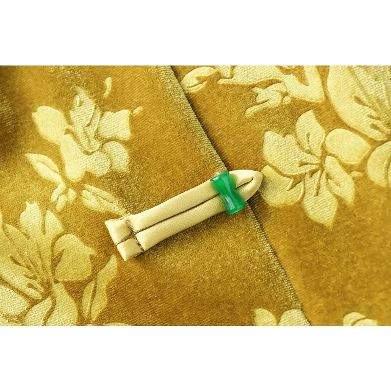 Saia Jacquard de Veludo Feminina, Divisão Lateral, Grossa, Botão, Bambu, Novo