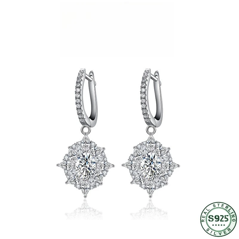 Hot selling 100% S925 pure silver earrings, light luxury women's ear buckle style pure silver zircon earrings, wedding jewelry