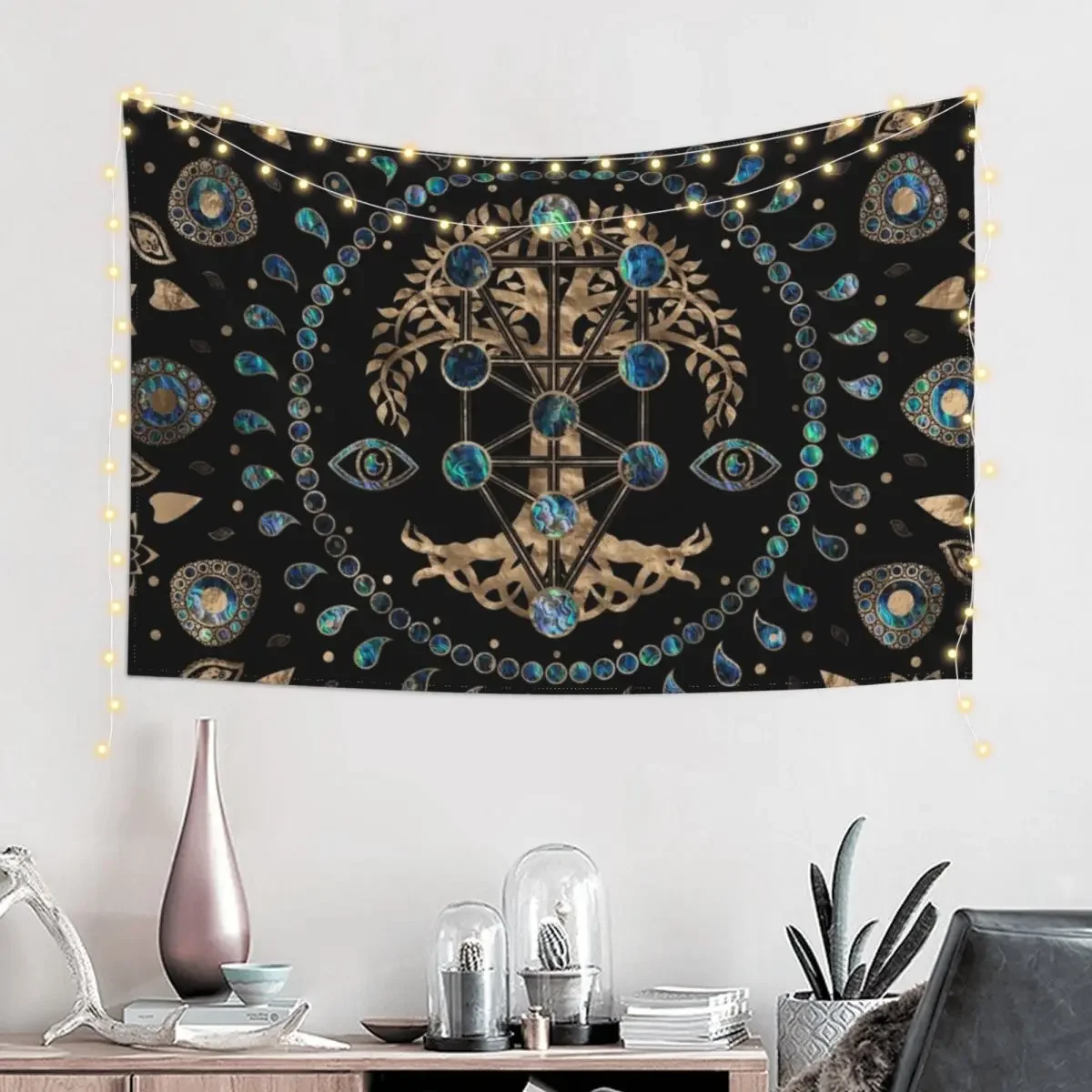 Kabbalah The Tree of Life Abalone and Gold Tapestry Decoration Wall Room Decor Korean Style Outdoor Decoration Tapestry