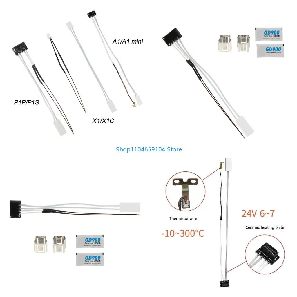 

48W/60W Ceramic Heater Thermistor with Fixing Clip Replacement for P1P P1S/X1C Printer Heating Tube Accessories