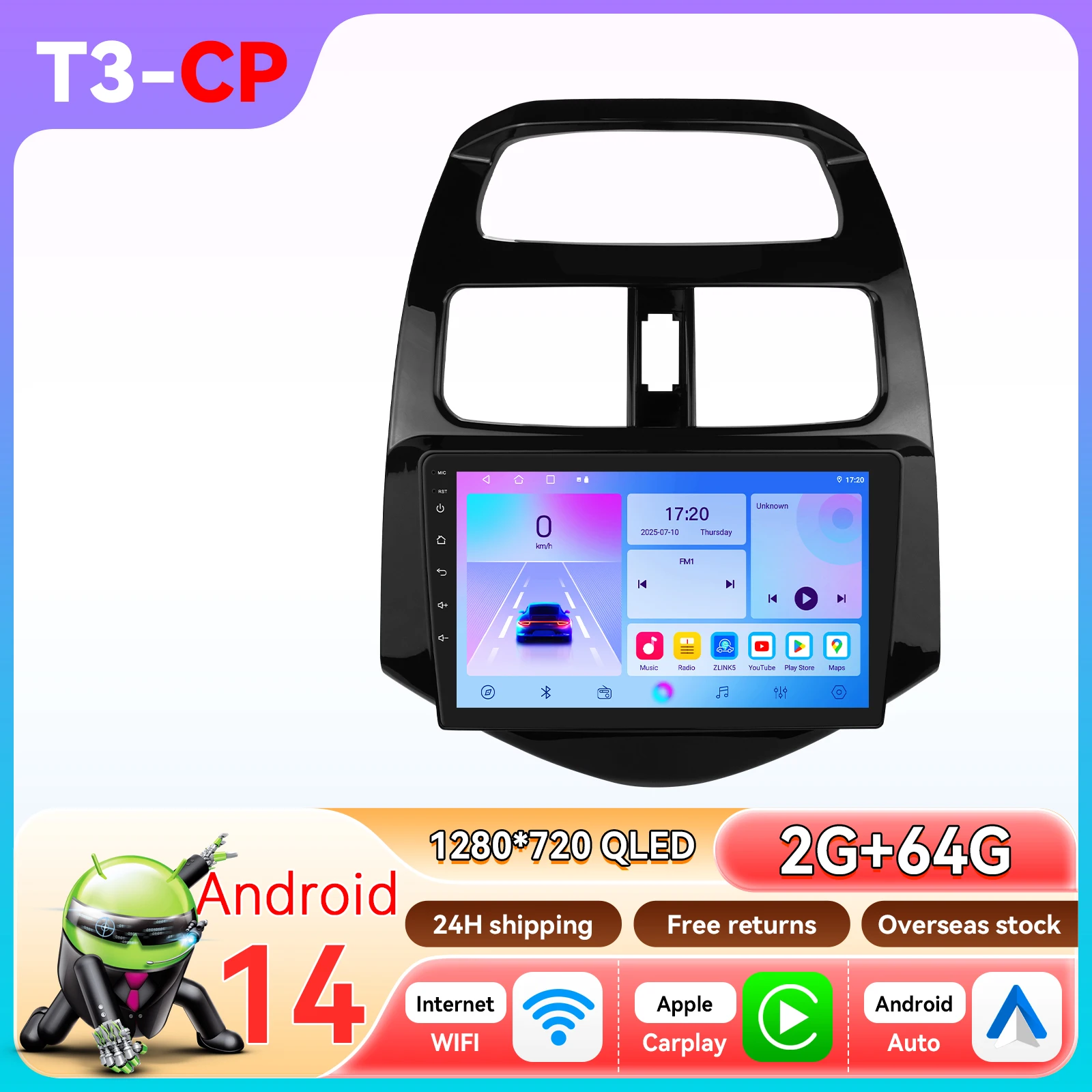 Hizpo Android 14 Carplay Auto Intelligent Systemen voor Chevrolet Spark Beat Matiz Creative 2010 - 2014 2din Stereo Radio Multimedia Speler