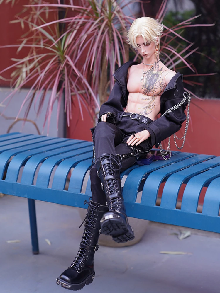 D09-P726 children handmade toy Uncle 68 70 ID75 Doll BJD/SD doll shoes black Lace up high boots 1pair
