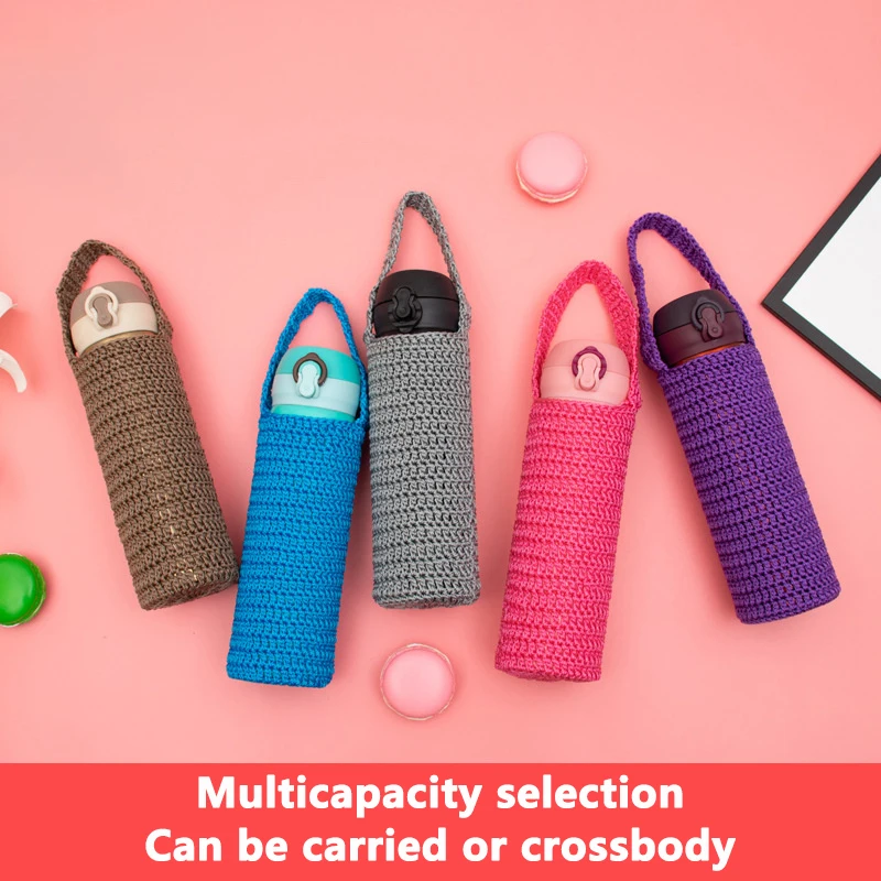 

Крышка для бутылки с водой с ремешком, портативная вязаная сумка с рукавами для чашки, многоразовая сумка для чашки ручной работы, сумка для переноски бутылки с водой, аксессуары