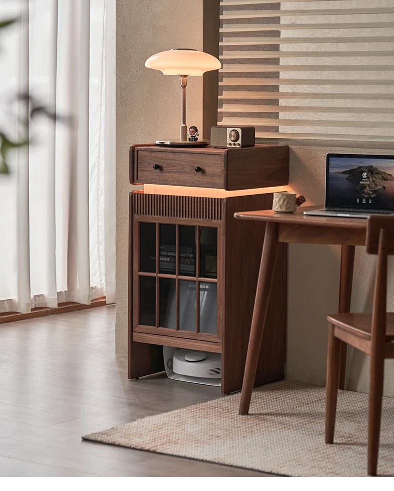 

Robot Sweeper Cabinet Storage Base Station Cabinet Solid Wood Removable Black Walnut Sofa Side Cabinet