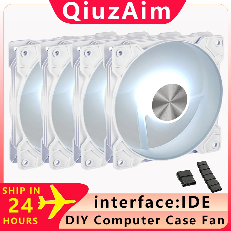 

QiuzAim 120mm Fan Four in one set of chassis suit fan Air-Cooler DC12V Big 4Pin Can be connected in series DIY PC case Cooling