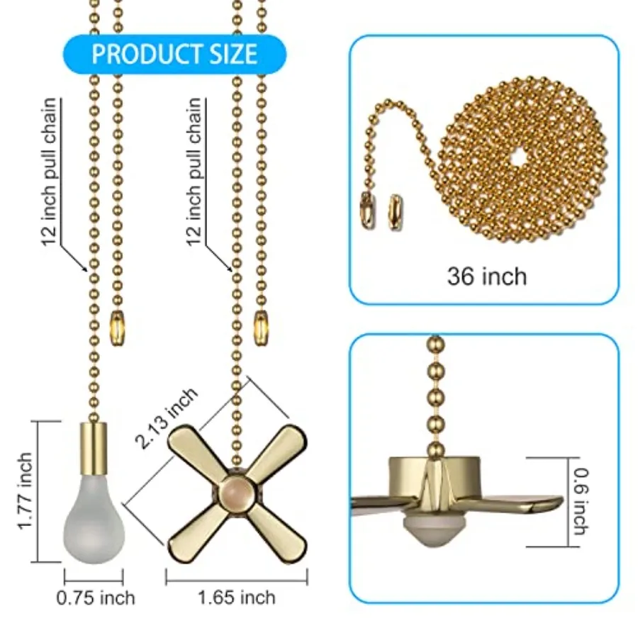 Generic ELFCAB Ceiling Fan Pull Chain Set, Including 4Pcs Beaded Ball Fan Pull Chain Pendant, Extra 8Pcs Pull Loop Connectors,