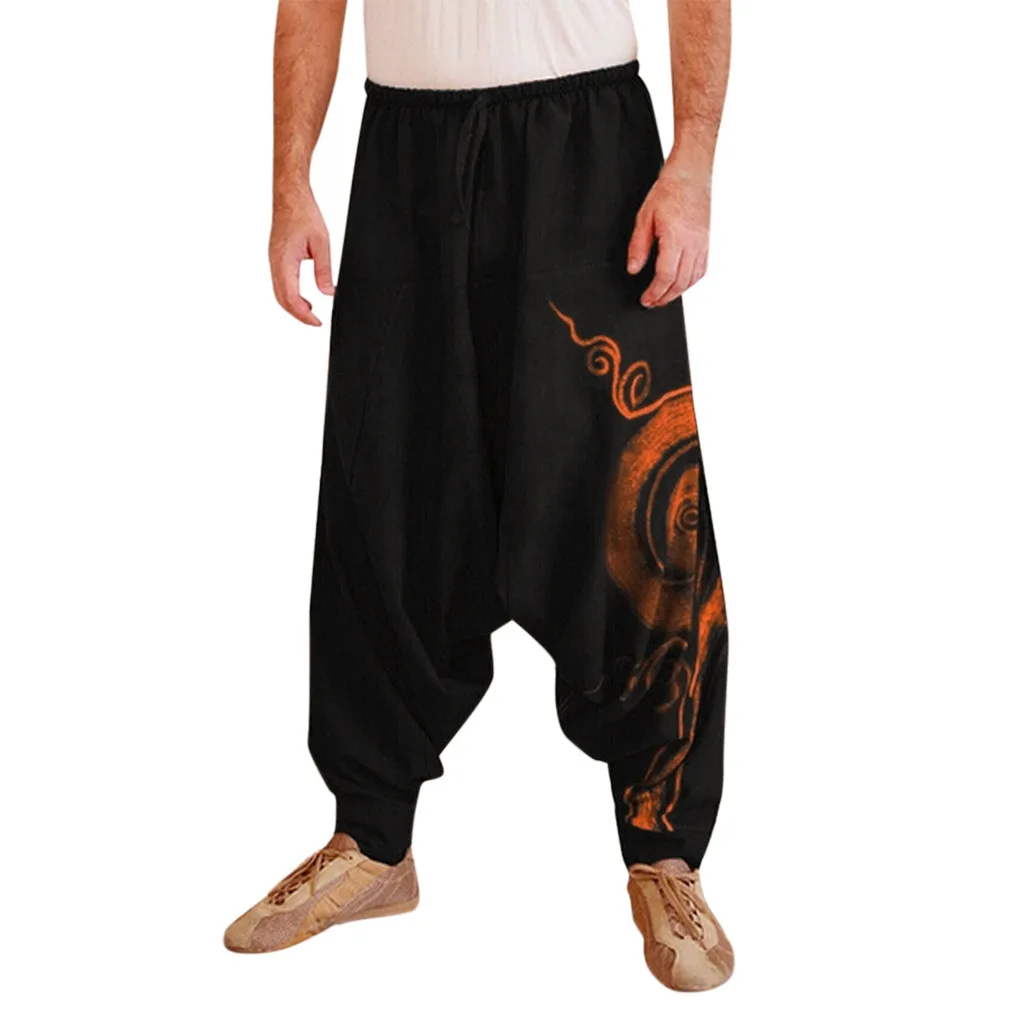 Męskie spodnie z elastyczną talią Baggy Hippie Yoga Harem Pants Men Baggy Hippie Boho Gypsy Aladdin Hippie Boho Aladdin Alibaba Harem