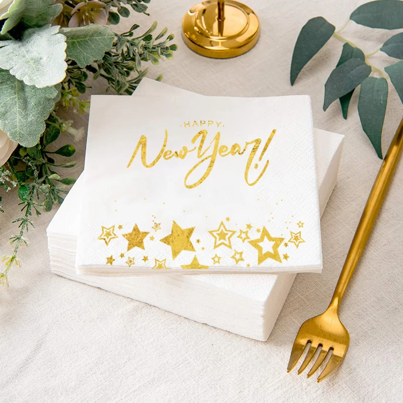 

100Pcs 33×40CM 3-layer Gold foil napkin Dinner lunch banquet large gathering