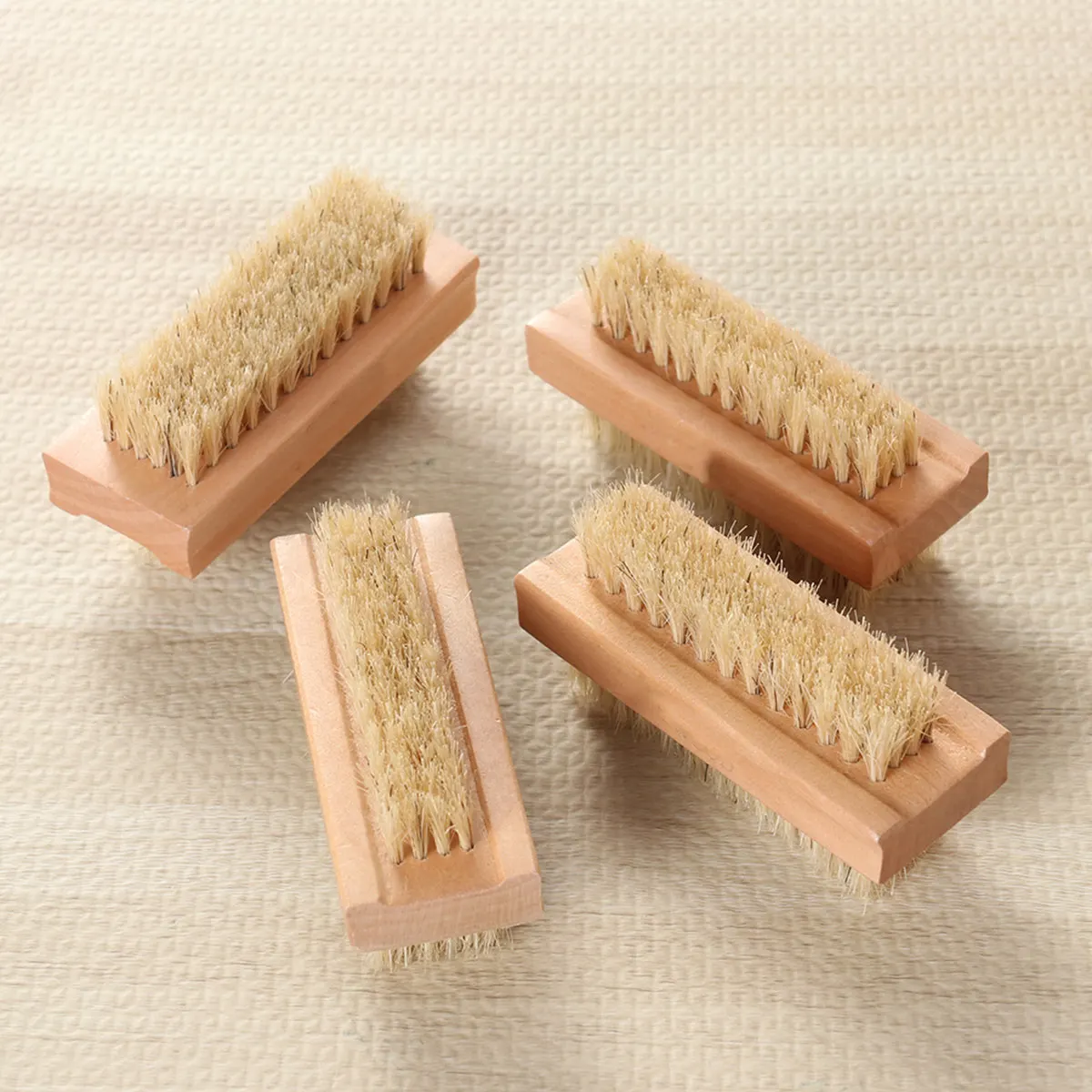 4Pcs Natural Pig Bristle Cleaning Brush Two-Sided Wooden Handle Hand Nail Scrub Bath Massage Nail Art Tool Cleaning