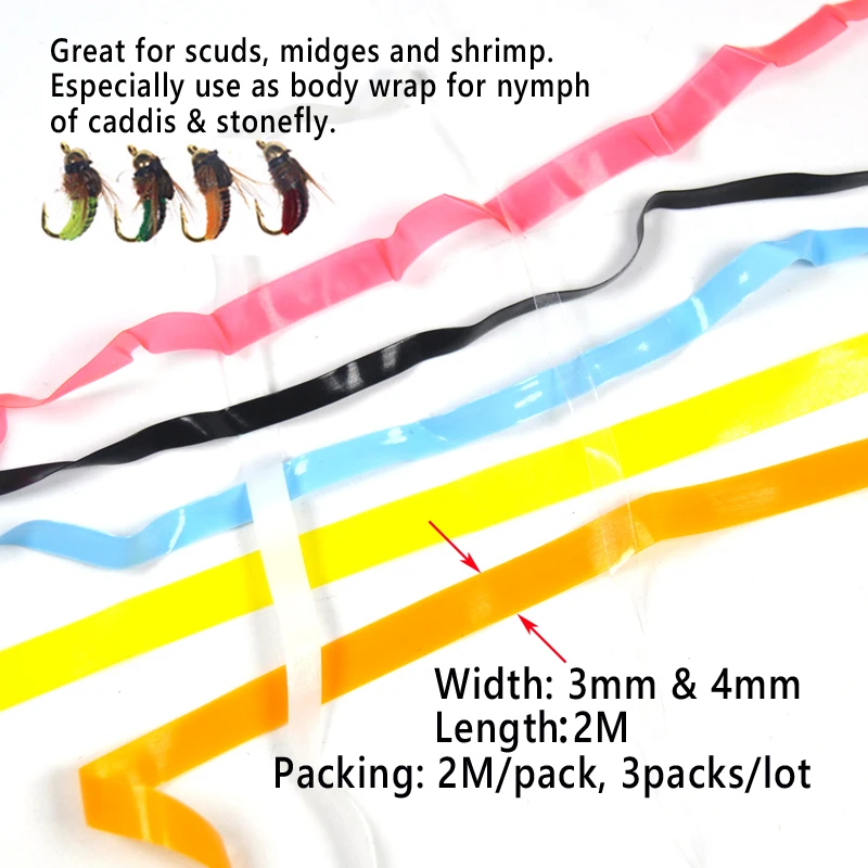 Wifreo 3Packs/6M Scud Back Stretch Rubber Thin Film Silicone Strips Midge Shrimp Pawn Fly Backing Czech Nymph Tying Material 3mm