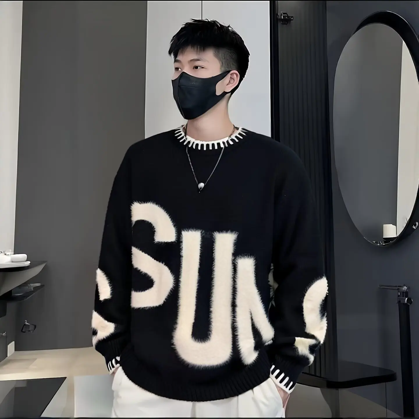 Teenage sweater for boys, autumn and winter new style, loose and wide base sweater, knitted jacket trend