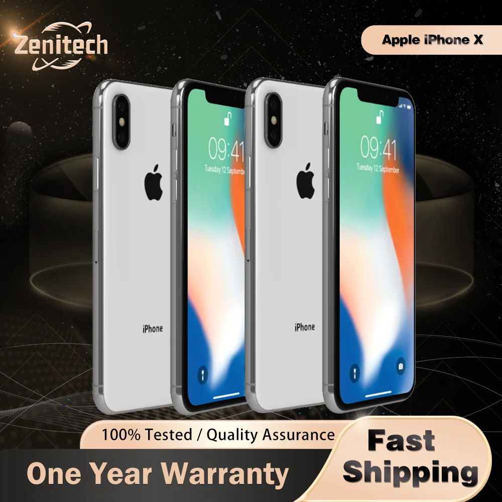 هاتف iPhone X الأصلي ثلاثي الأبعاد يعمل باللمس 3GB RAM 64GB/256GB ROM Face ID 5.8 "شاشة OLED 12MP + 7MP Hexa Core iphone x هاتف محمول