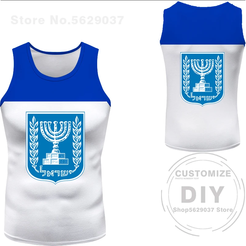 Israel Vest Free Custom Made Name Isr Tank Top Nation Flag Il Judaism Arabic Country Hebrew Arab Print Logo Sleeveless T-Shirt