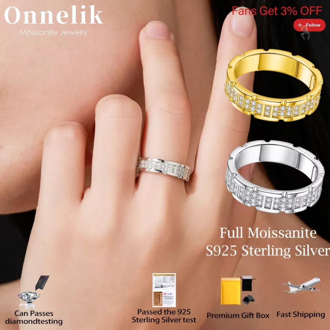 

Кольцо Onnelik Full D VVS1 с муассанитом, стерлинговое серебро 925 пробы, кольца 18 карат для мужчин и женщин, обручальные кольца, вечерние ювелирные изделия, подарки