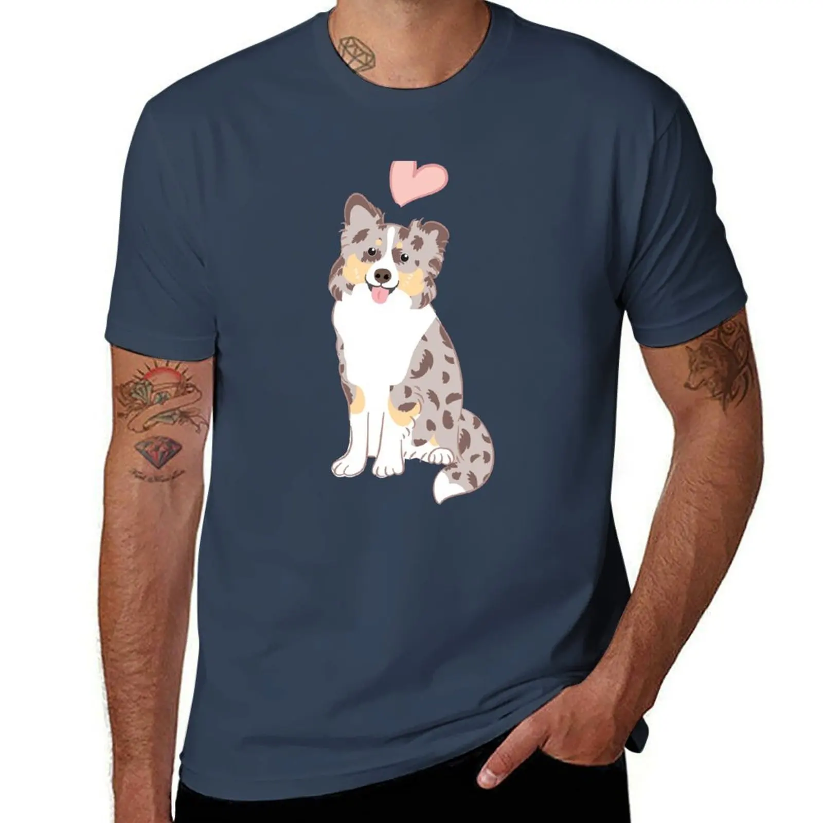 LOVE Red Merle Tricolor Border Collie T-Shirt UV Sun Protection Tee Shirt