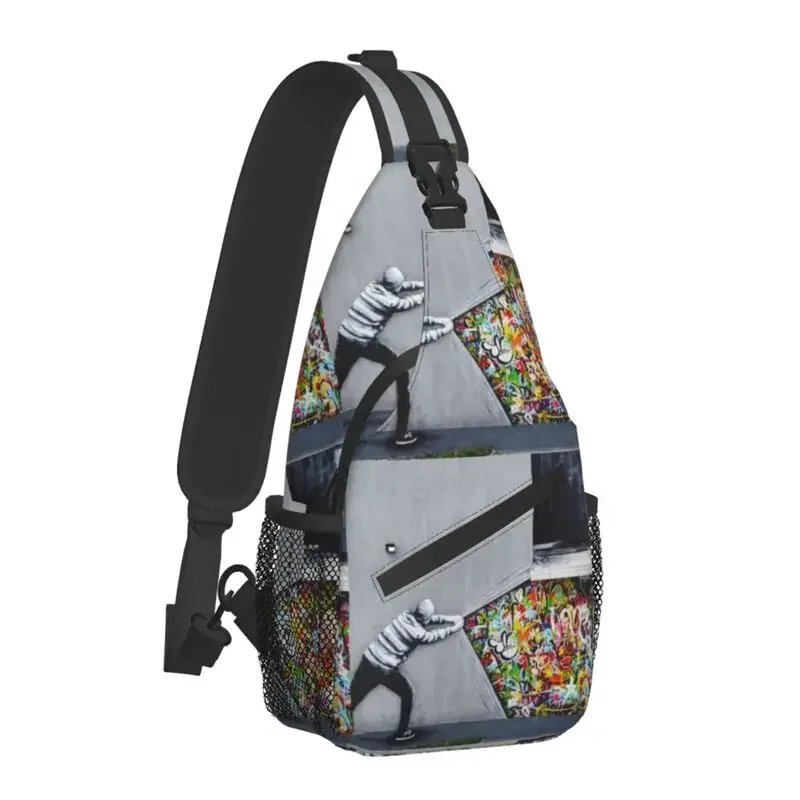 Banksy Uncovering Graffiti Sling Crossbody Backpack Men Custom Street Art Chest Shoulder Bag for Cycling Camping Daypack