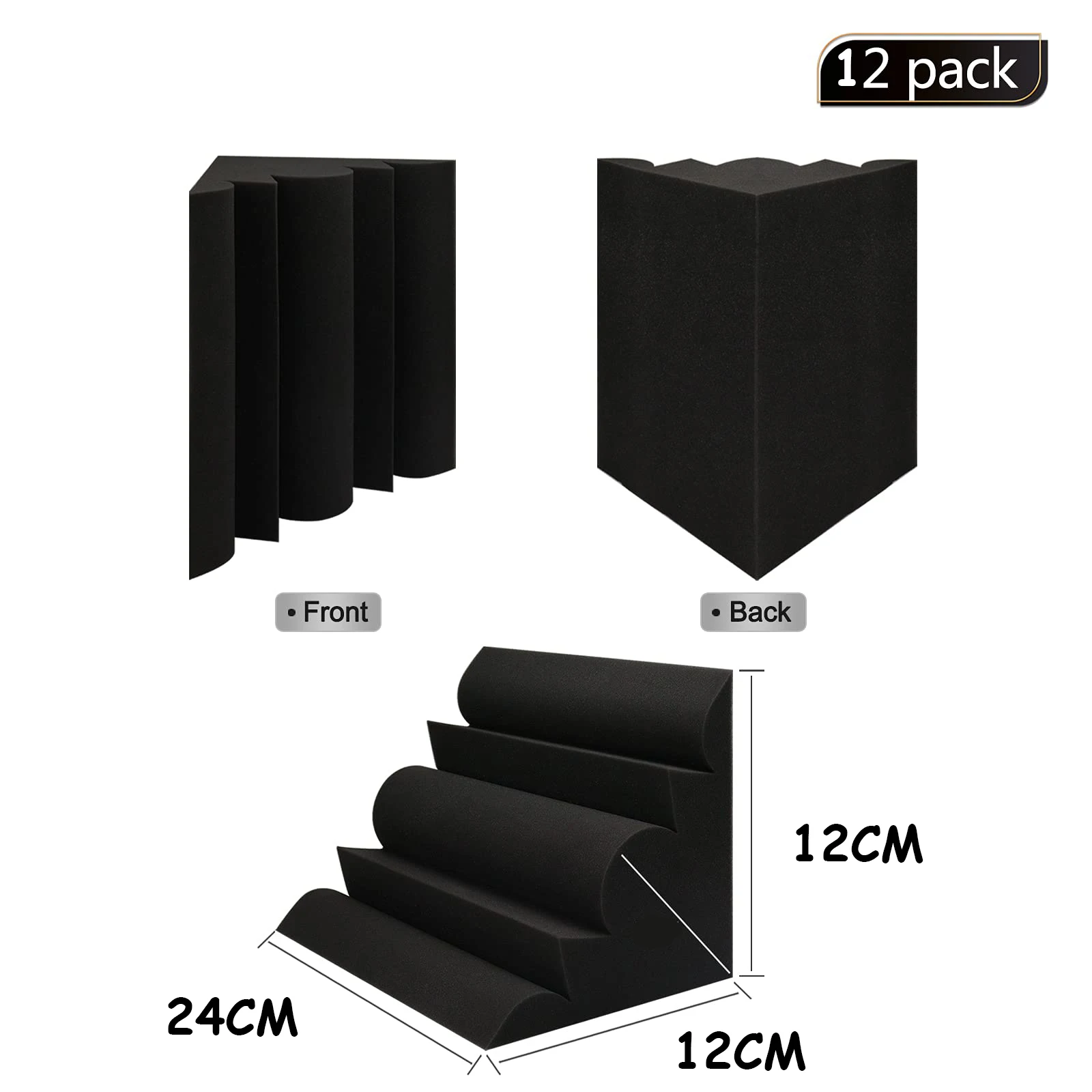 12/24Pcs 12X12X24 Cm อะคูสติก Soundproof โฟมถ่าน Bass Trap เสียง Absorption สตูดิโอป้องกันเสียงรบกวนมุมผนังโฟม