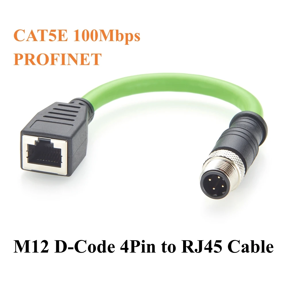 PROFINET M12 D-Code 4 Pin Male to RJ45 Female Industrial Ethernet Cable CAT5e Shielded IP67 High Flex for EtherCAT, PLC, Robot