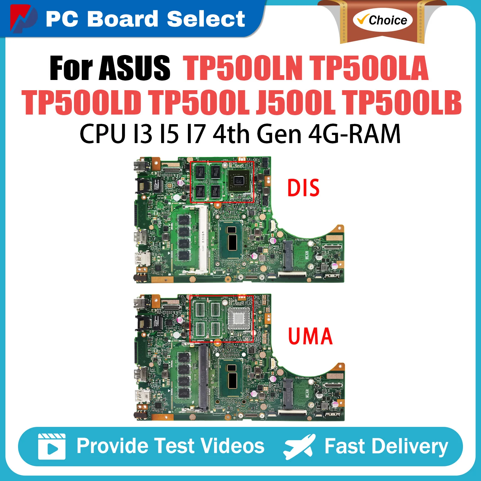 

For ASUS TP500LD TP500L TP500LN J500LA TP500LB TP500LA Motherboard I3 I5 I7 4GB-RAM Transformer Book Flip J500L UX561UA