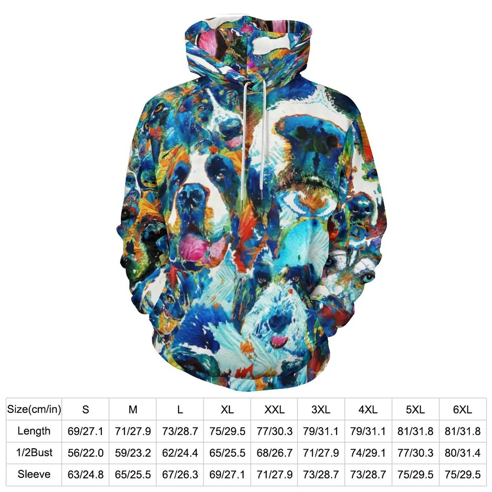 Dog Lovers Delight Casual Hoodies Colorful Animal Abstract Design Loose Hoodie Male Long-Sleeve Hip Hop Sweatshirts Plus Size