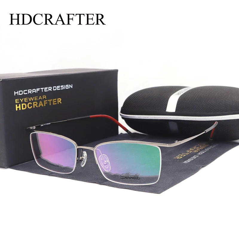 

HDCRAFTER Men Titanium Half Rim Glasses Frames Myopia Optical Eyewear Frame Flexible Comfortable Ultra-light rimless Eyeglasses