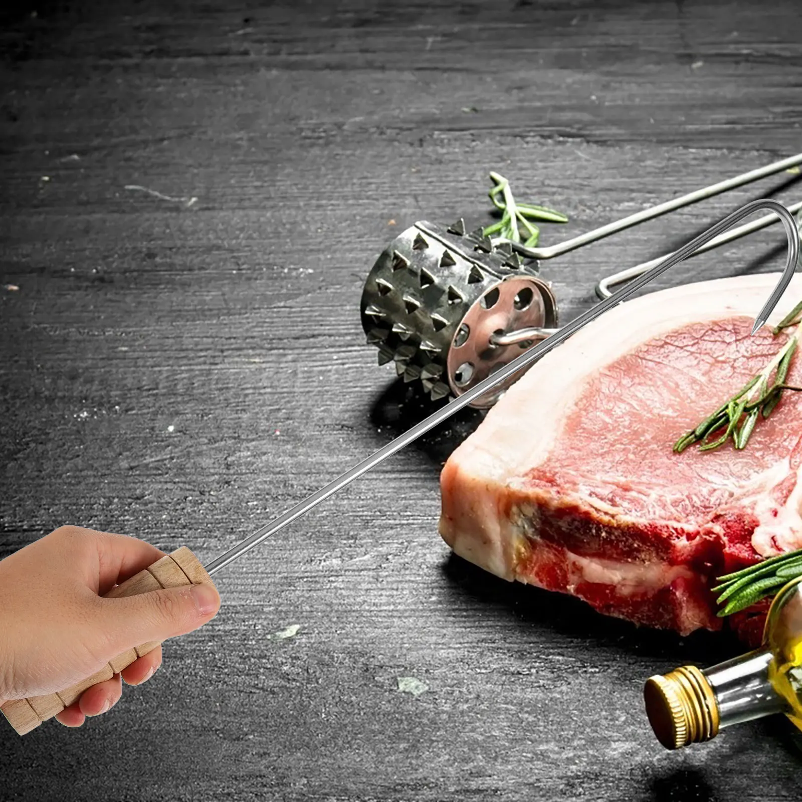 

2 pcs WoodHandle BootHooks StainlessSteel MeatPuller BBQKitchenTool WoodenHandle CowboyBootPuller SteakHook PorkHook