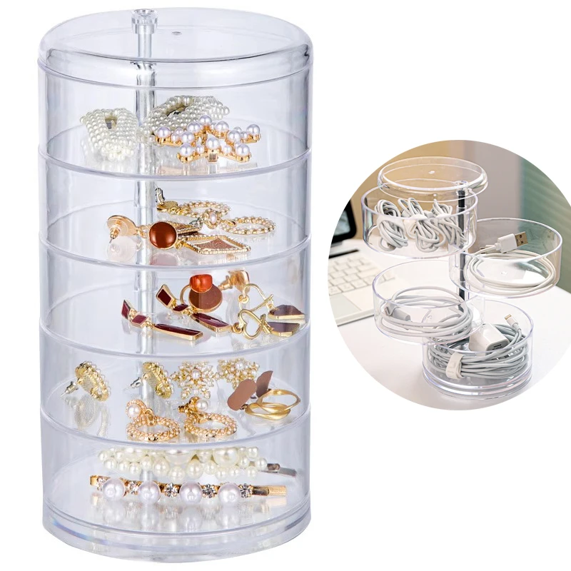 Acrylic Clear Round Storage Box Stackable Belt Rack Display Holder For Watch Jewelry Cosmetics Bracelets Rings Ties Container