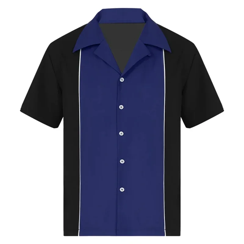 

2025 Summer New Men's Bowling Shirt Vintage Short Sleeve Button Lapel Shirt Casual Multicolor Striped Shirt Fast Shipping