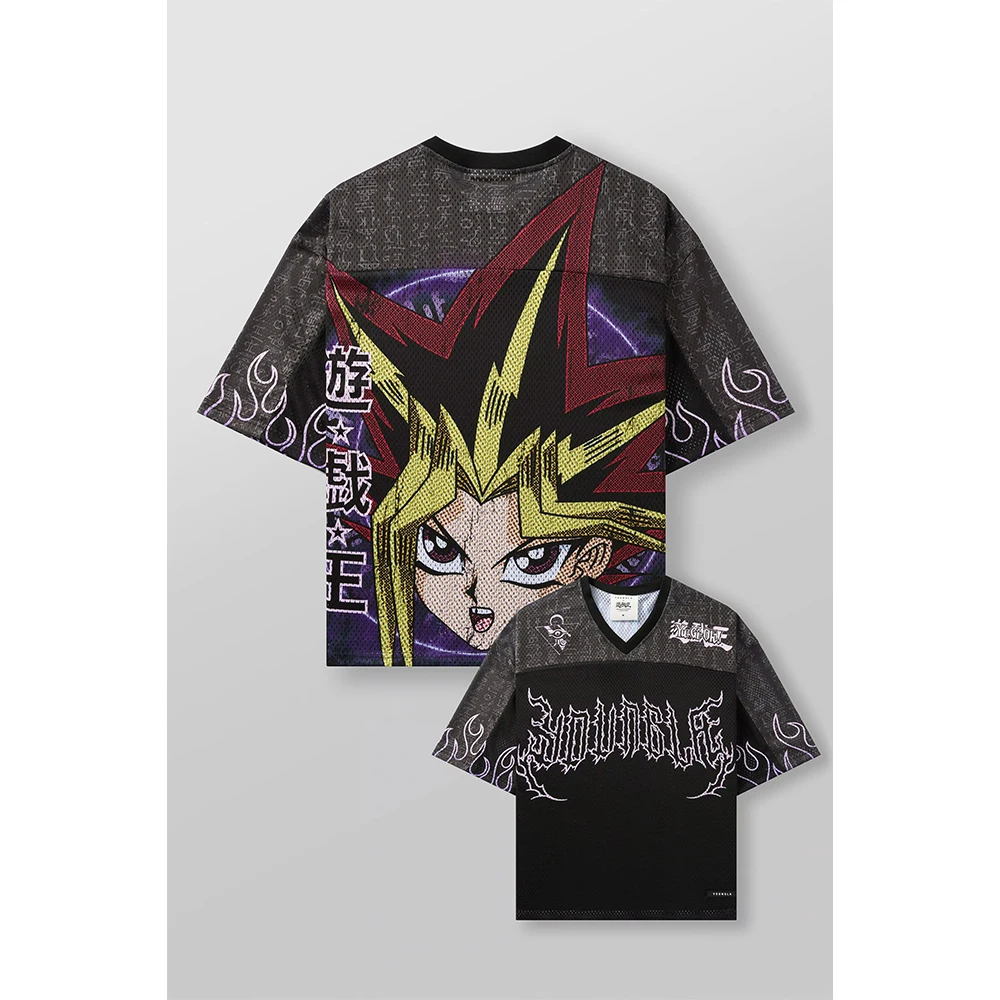 Ya العلامة التجارية العصرية المتضخم تي شيرت الشارع الترفيه التجفيف السريع تنفس شبكة كبيرة قميص الرسوم المتحركة الجرافيك المحملة قصيرة الأكمام