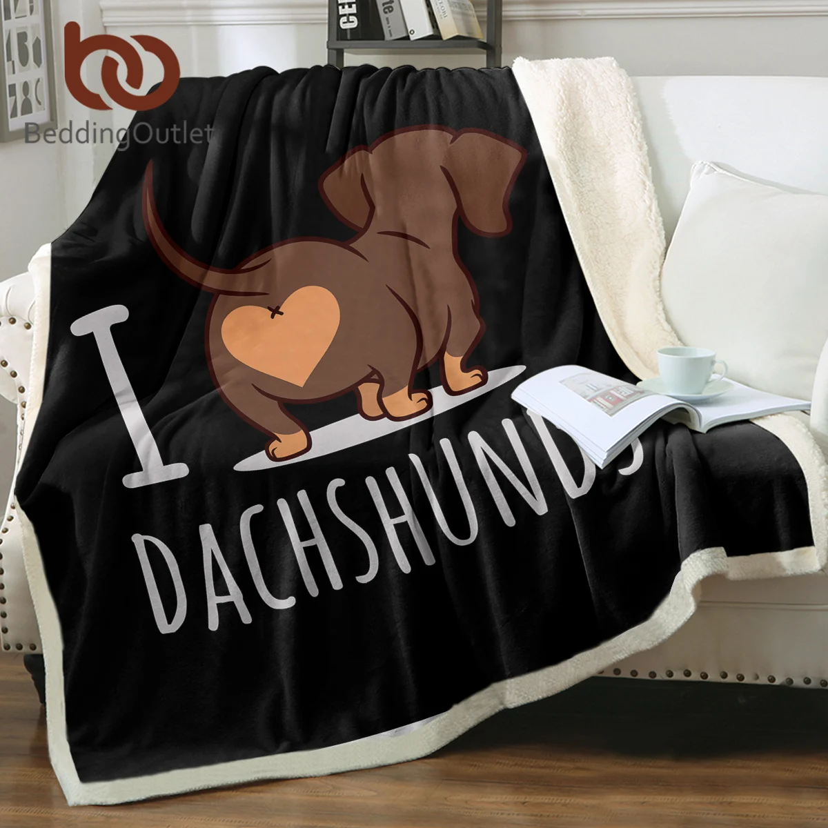 

BeddingOutlet I Love Dachshund Sherpa Fleece Blanket Cute Dog Animal Soft Cozy Warm Throw Blanket Bedroom Gift For All Seasons