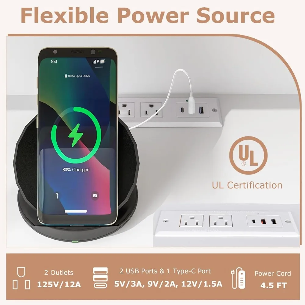 حامل تلفزيون مع مخرج طاقة لأجهزة التلفاز حتى 50 بوصة، مركز ترفيه مع خزانة ببابين، رف تخزين، فتحتان كابلات، مودر