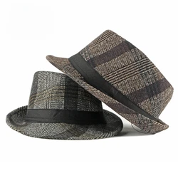 Spring Summer New Vintage Checked Top Hat Men's Middle-aged and Elderly Woolen Gentleman's Hat Jazz Hat